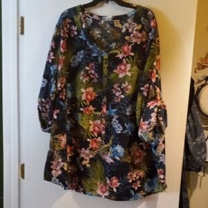 Roaman's Navy Floral Blouse